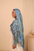 Almond Blossom Italian Silk Scarf-Blue