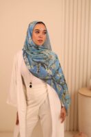Almond Blossom Italian Silk Scarf-Blue