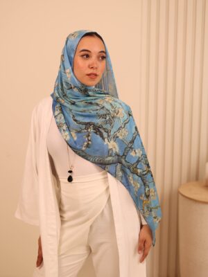 Almond Blossom Italian Silk Scarf-Blue