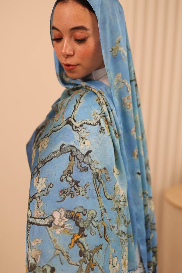 Almond Blossom Italian Silk Scarf-Blue