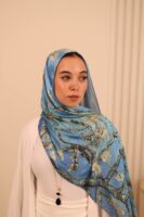 Almond Blossom Italian Silk Scarf-Blue