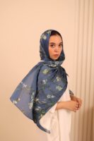 Almond Blossom Italian Silk Scarf-Petroleum Blue