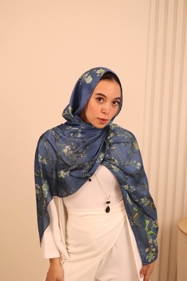 Almond Blossom Italian Silk Scarf-Petroleum Blue
