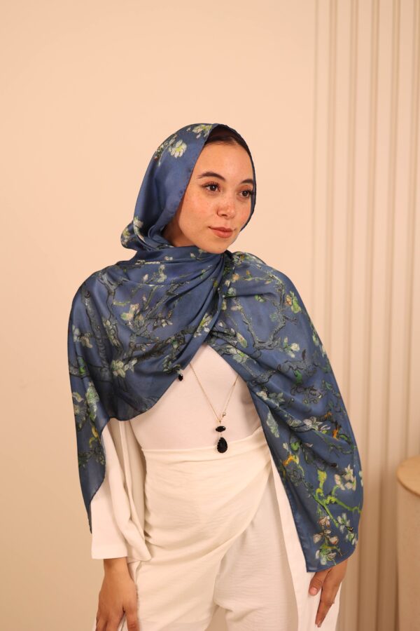 Almond Blossom Italian Silk Scarf-Petroleum Blue
