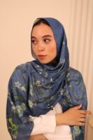 Almond Blossom Italian Silk Scarf-Petroleum Blue