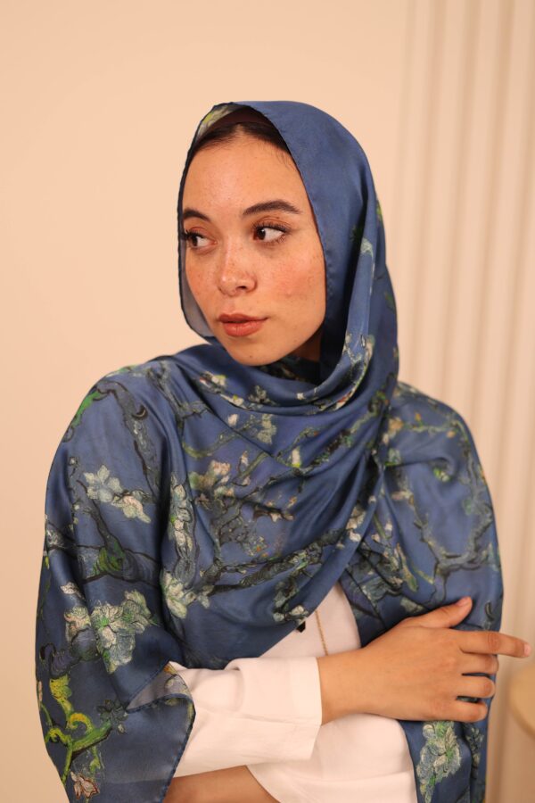 Almond Blossom Italian Silk Scarf-Petroleum Blue