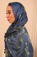 Almond Blossom Italian Silk Scarf-Petroleum Blue