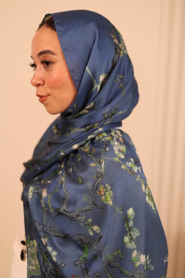 Almond Blossom Italian Silk Scarf-Petroleum Blue