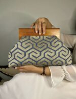 0JOPHIEL Turkish Wooden Bursted Fabric Bag With Chain, Clutch, Shoulder Bag