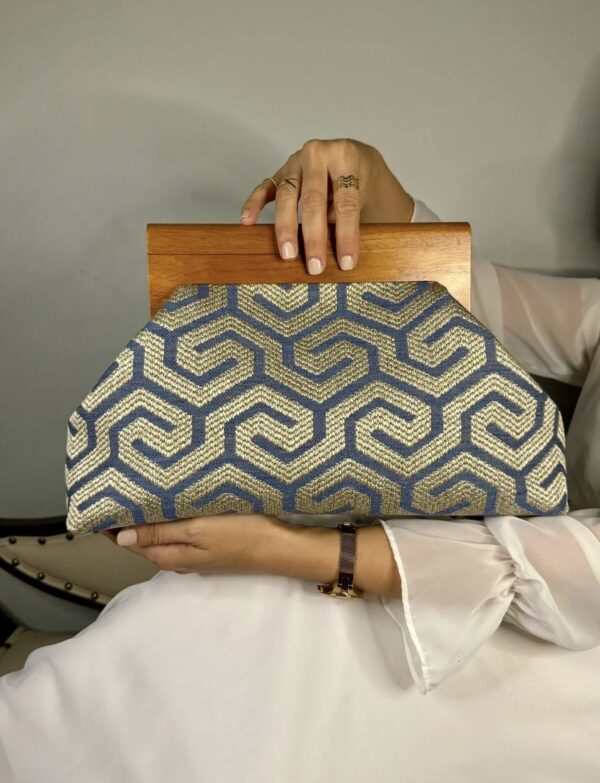 0JOPHIEL Turkish Wooden Bursted Fabric Bag With Chain, Clutch, Shoulder Bag