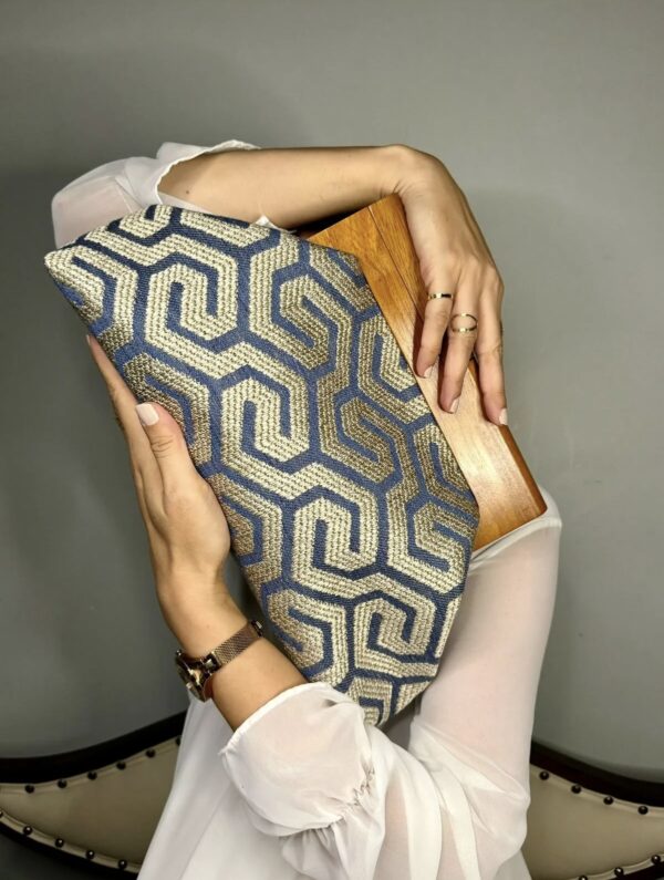 0JOPHIEL Turkish Wooden Bursted Fabric Bag With Chain, Clutch, Shoulder Bag