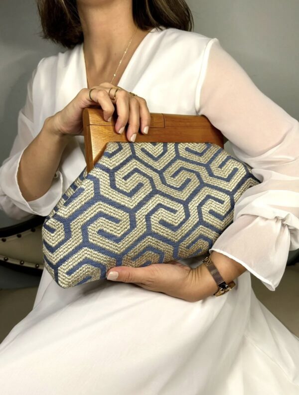 0JOPHIEL Turkish Wooden Bursted Fabric Bag With Chain, Clutch, Shoulder Bag