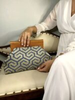0JOPHIEL Turkish Wooden Bursted Fabric Bag With Chain, Clutch, Shoulder Bag