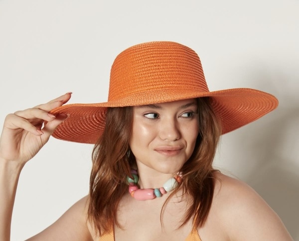 14232-Orange Wide Straw Hat
