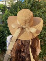 14232-32 Rope Bow Camel Wide Straw Hat