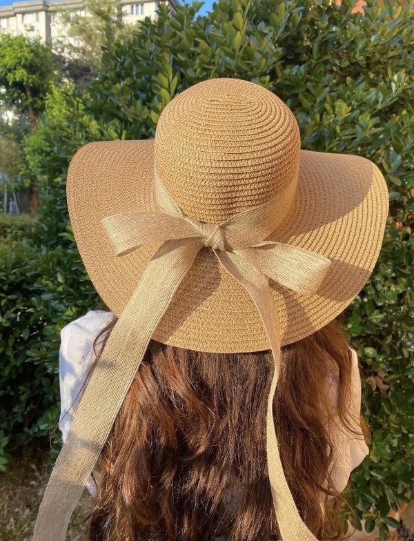 14232-32 Rope Bow Camel Wide Straw Hat