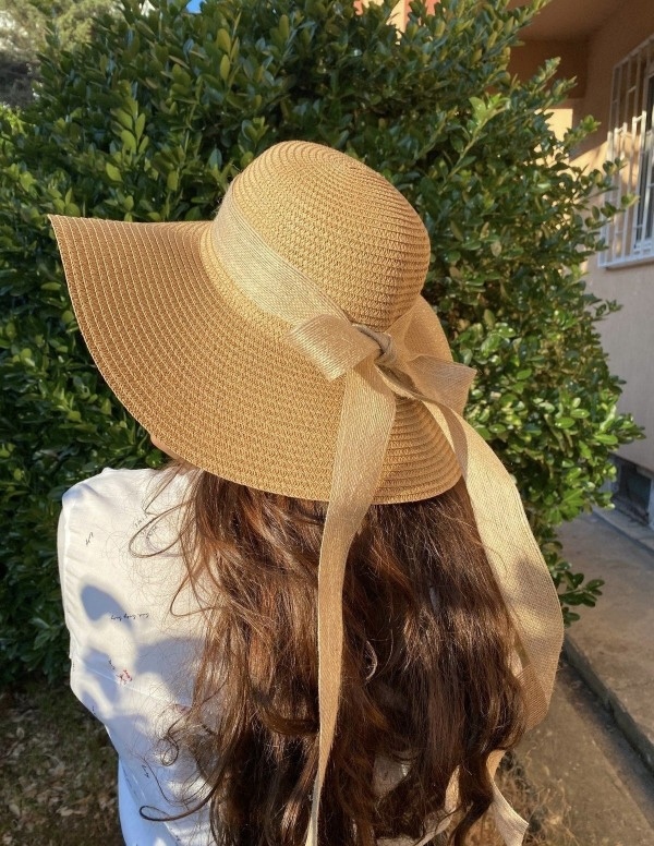 14232-32 Rope Bow Camel Wide Straw Hat