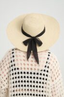 14390-18 Beige Wide Straw Hat with Bow