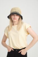 14404 Handmade Beige/Black Straw Hat