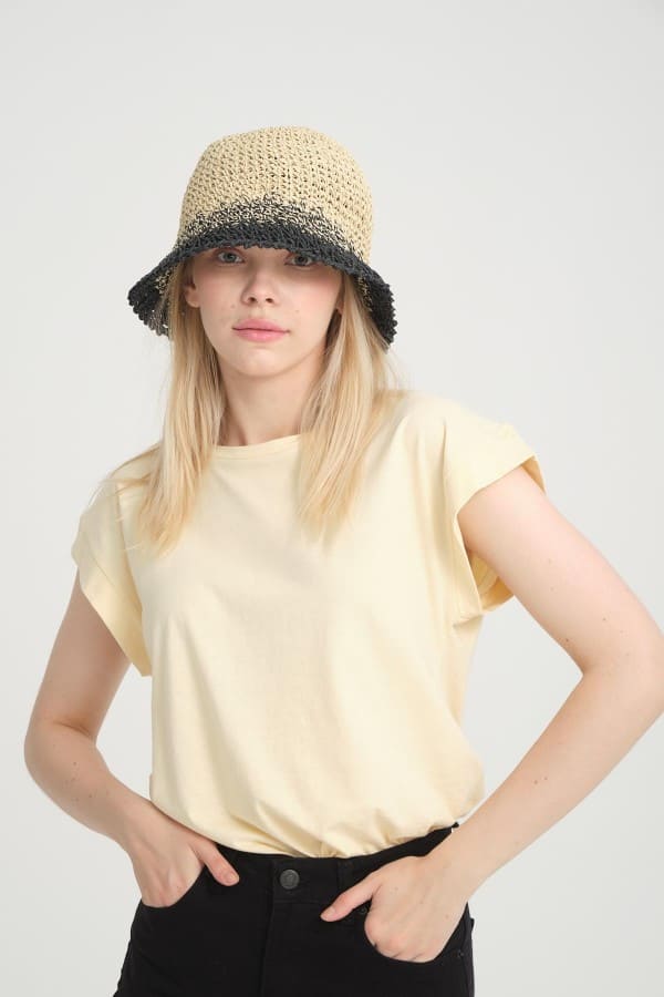 14404 Handmade Beige/Black Straw Hat
