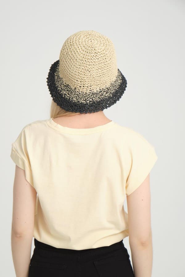 14404 Handmade Beige/Black Straw Hat
