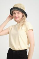 14404 Handmade Beige/Black Straw Hat