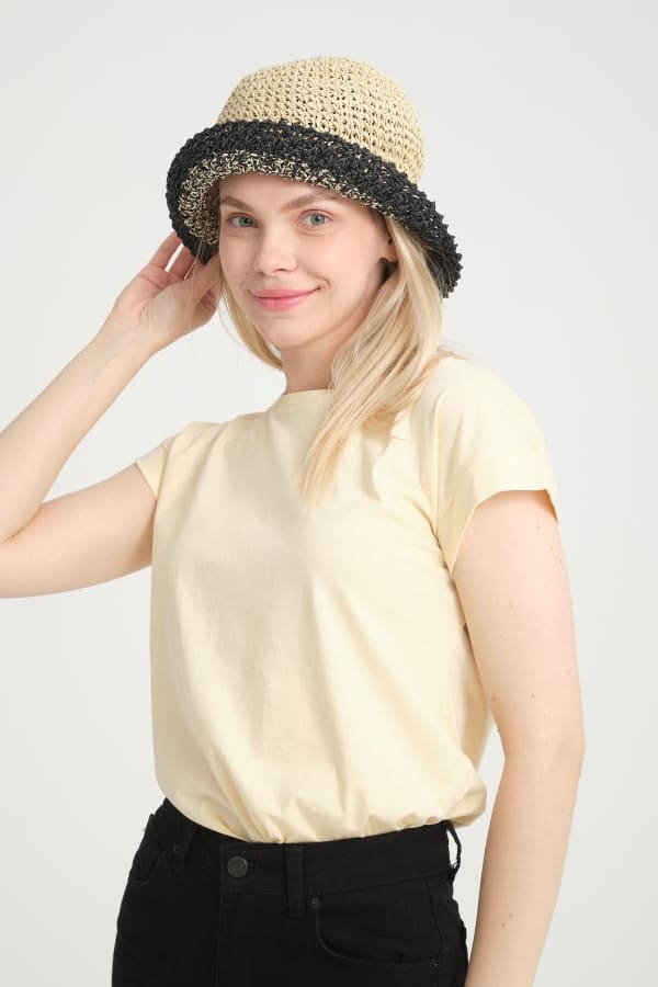14404 Handmade Beige/Black Straw Hat