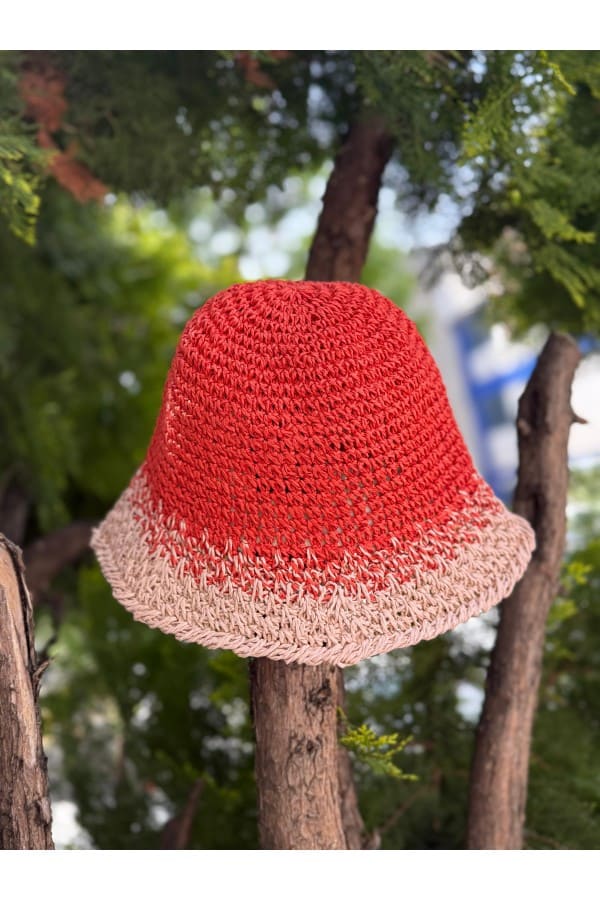 14404-Handmade Red Straw Hat