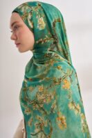 Almond Blossom Italian Silk Scarf-Green