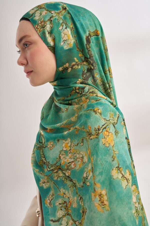 Almond Blossom Italian Silk Scarf-Green