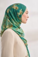Almond Blossom Italian Silk Scarf-Green