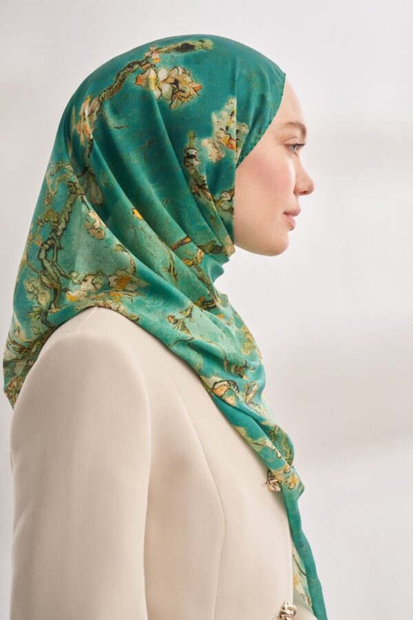 Almond Blossom Italian Silk Scarf-Green