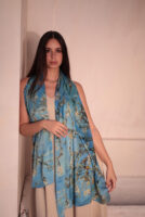 Almond Blossom Italian Silk Scarf-Blue