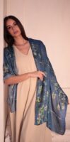 Almond Blossom Italian Silk Scarf-Petroleum Blue