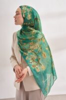 Almond Blossom Italian Silk Scarf-Green