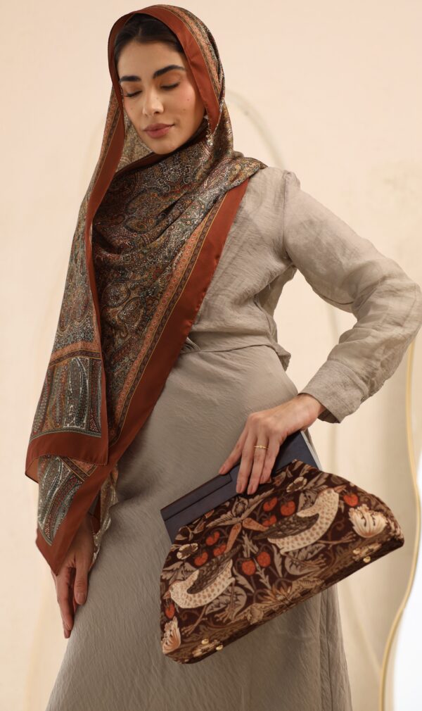 JOPHIEL Turkish Wooden Bursted Fabric Bag , Clutch, Shoulder Bag