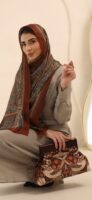 JOPHIEL Turkish Wooden Bursted Fabric Bag , Clutch, Shoulder Bag