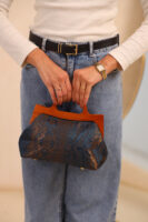 JOPHIEL Turkish Wooden Bursted Fabric Bag With Chain, Clutch, Shoulder Bag