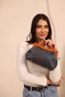 JOPHIEL Turkish Wooden Bursted Fabric Bag With Chain, Clutch, Shoulder Bag