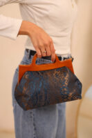 JOPHIEL Turkish Wooden Bursted Fabric Bag With Chain, Clutch, Shoulder Bag