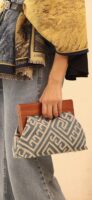 JOPHIEL Turkish Wooden Bursted Fabric Bag With Chain, Clutch, Shoulder Bag