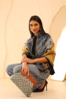 JOPHIEL Turkish Wooden Bursted Fabric Bag With Chain, Clutch, Shoulder Bag