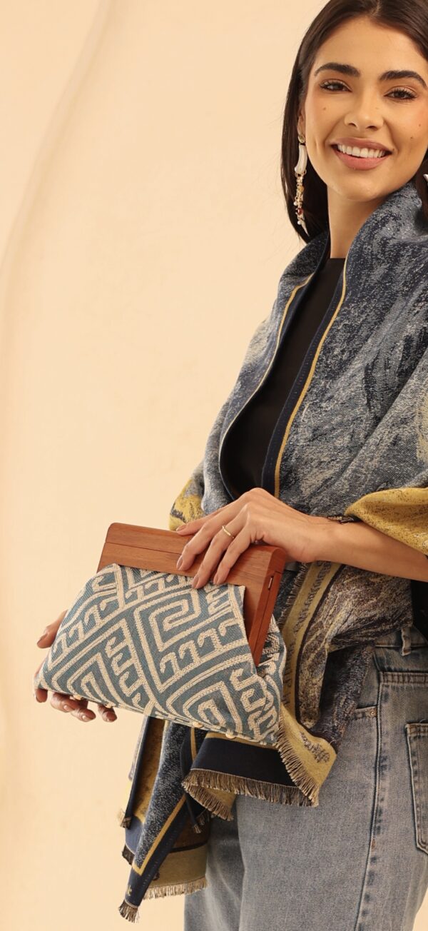 JOPHIEL Turkish Wooden Bursted Fabric Bag With Chain, Clutch, Shoulder Bag