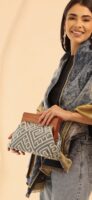 JOPHIEL Turkish Wooden Bursted Fabric Bag With Chain, Clutch, Shoulder Bag