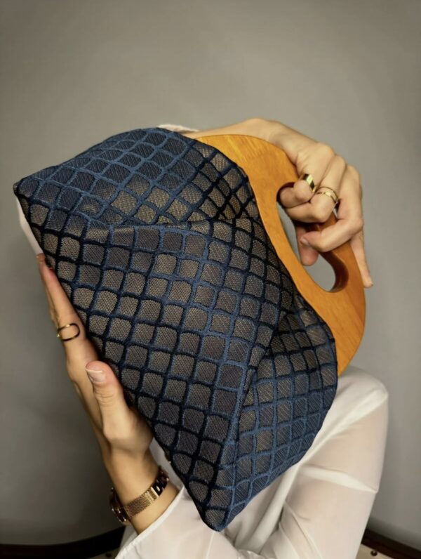 0JOPHIEL Turkish Wooden Bursted Fabric Bag With Chain, Clutch, Shoulder Bag