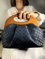 0JOPHIEL Turkish Wooden Bursted Fabric Bag With Chain, Clutch, Shoulder Bag