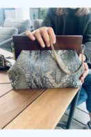 0JOPHIEL Turkish Wooden Bursted Fabric Bag With Chain, Clutch, Shoulder Bag