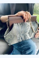 0JOPHIEL Turkish Wooden Bursted Fabric Bag With Chain, Clutch, Shoulder Bag