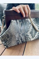 0JOPHIEL Turkish Wooden Bursted Fabric Bag With Chain, Clutch, Shoulder Bag