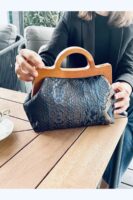 JOPHIEL Turkish Wooden Bursted Fabric Bag With Chain, Clutch, Shoulder Bag